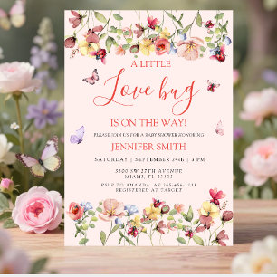 Little Bug On The Way Garden Pink Baby Shower  Invitation