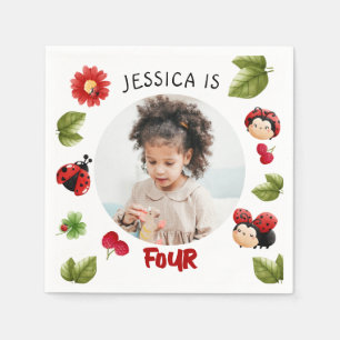 Little Bug Pink Ladybug any age Birthday Photo Napkin