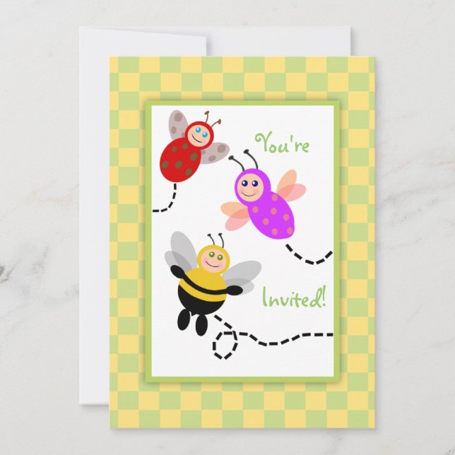 Little Bugs Ladybug, Bumble Bee, Butterfly Party Invitation (Front)