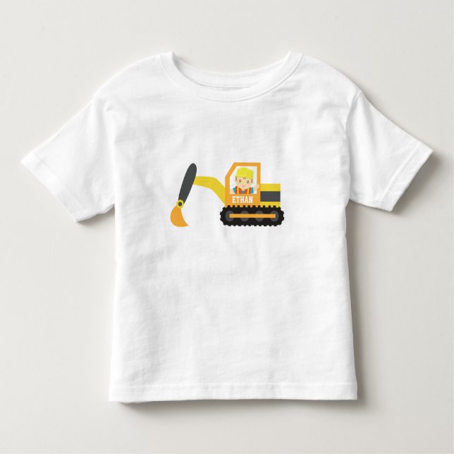 Little Builder Boy Excavator Construction Vehicle Toddler T-Shirt (Front)