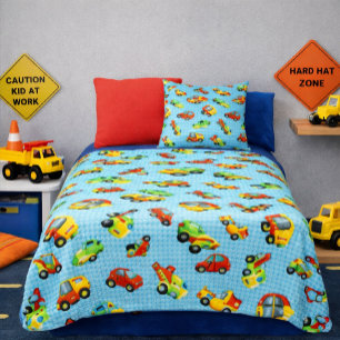 Little Builder Colorful Cars & Construction Trucks Fleece Blanket
