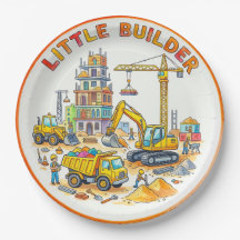 "Little Builder" Construction Site KidsPaper Plate