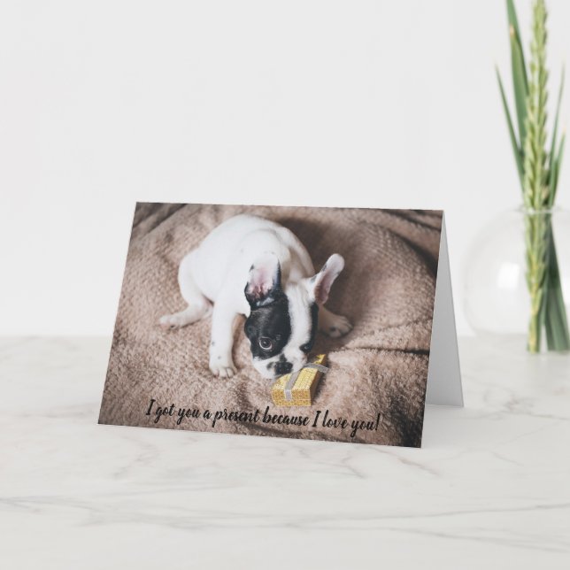 Little Bulldog Frenchy Funny Christmas Card (Front)
