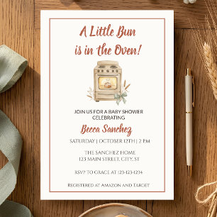Little Bun in the Oven Watercolor  Baby Shower  Invitation