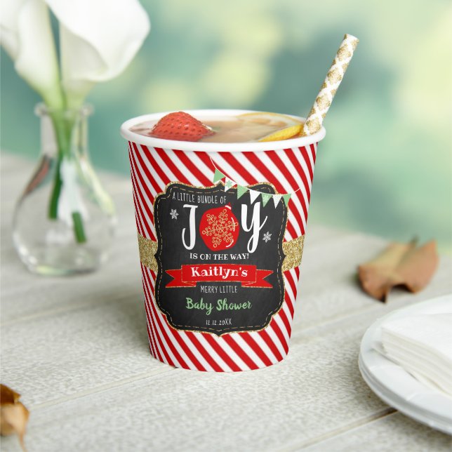 "Little Bundle Of Joy" Christmas Baby Shower Paper Cups (Insitu)