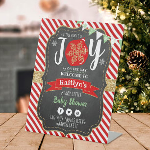 "Little Bundle Of Joy" Christmas Baby Shower Pedestal Sign