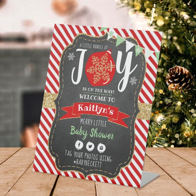 "Little Bundle Of Joy" Christmas Baby Shower Pedestal Sign (Creator Uploaded)