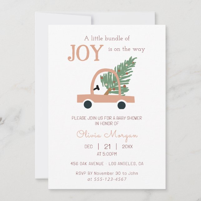 Little Bundle Of Joy Christmas Car Baby Shower Invitation (Front)