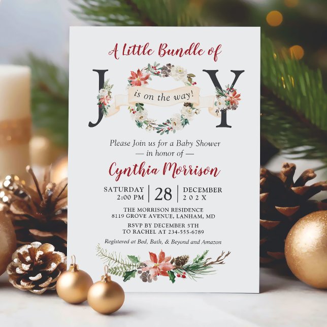 Little Bundle of JOY Floral Wreath Baby Shower Invitation (Creator Uploaded)