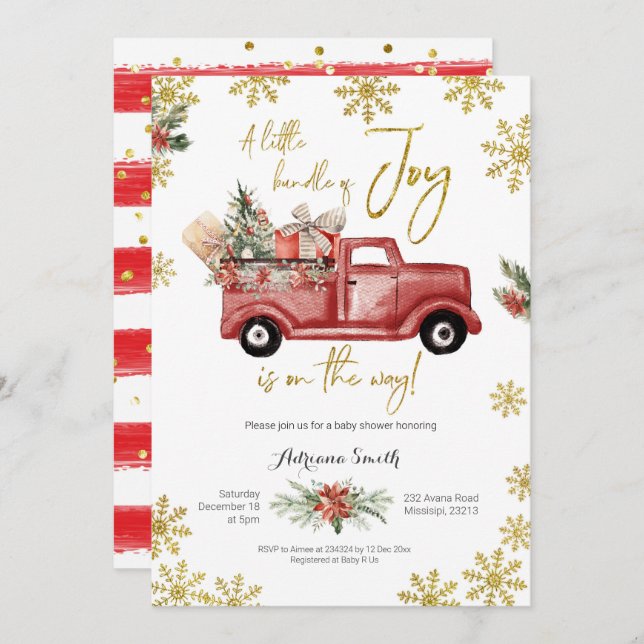 Little Bundle of Joy Red Truck Baby Shower Invitat Invitation (Front/Back)
