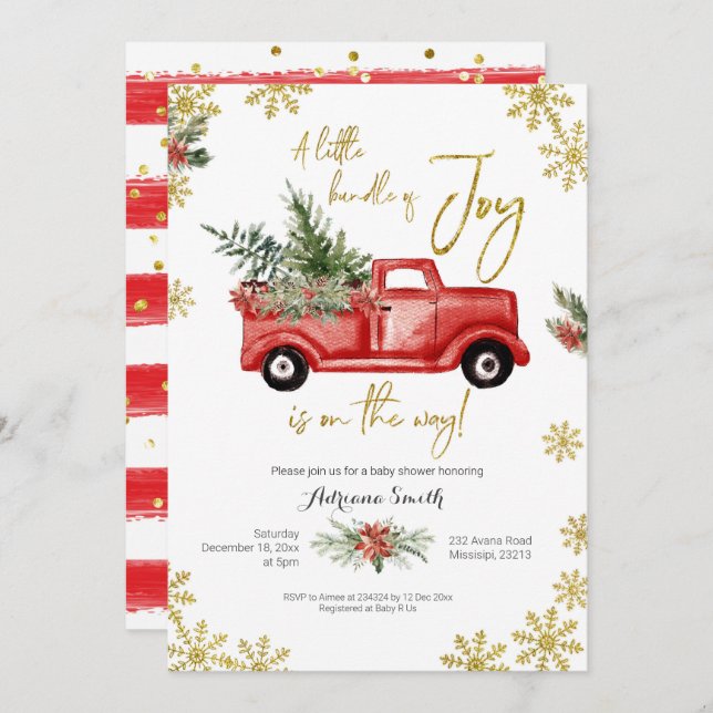 Little Bundle of Joy Red Truck Baby Shower Invitation (Front/Back)