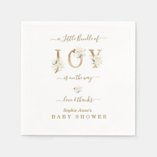 Little Bundle Of Joy White Gold Floral Baby Shower Napkin