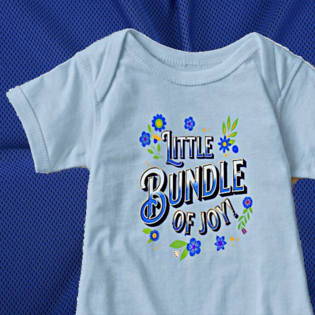 Little Bundle of Joy with Flowers Blue for Boy Baby Bodysuit (Creator Uploaded)