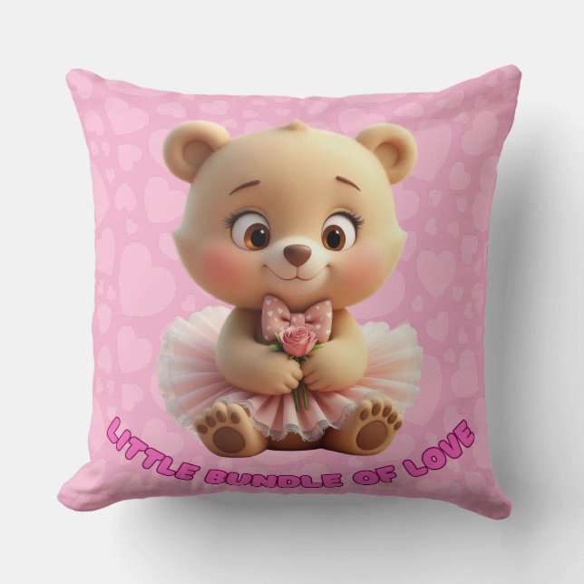 Little Bundle of Love – Cute Baby Bear in Tutu  Cushion (Front)