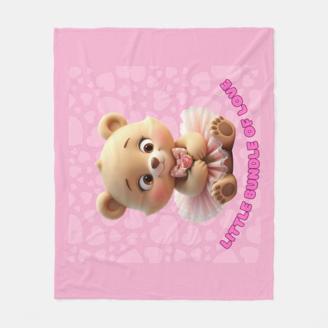 Little Bundle of Love – Cute Baby Bear in Tutu Des Fleece Blanket (Front)