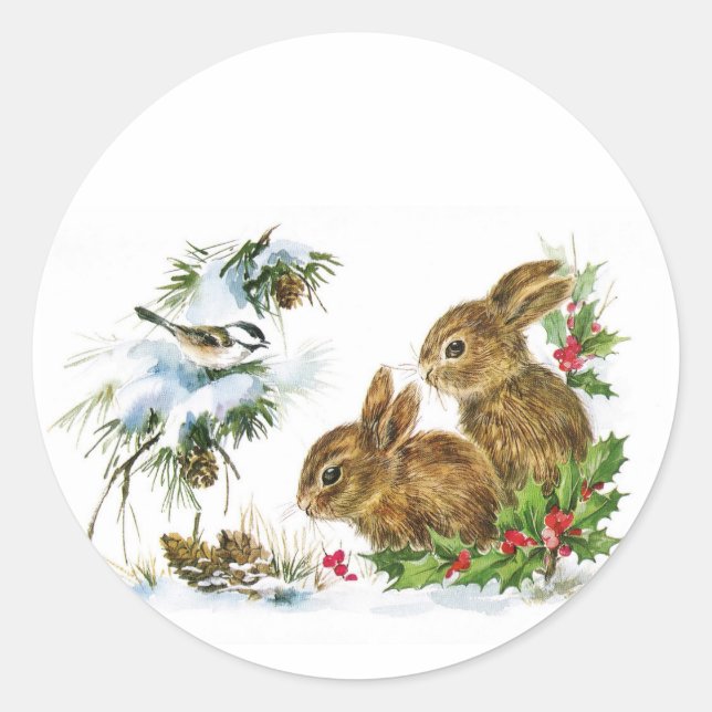 Little Bunnies Christmas Classic Round Sticker (Front)