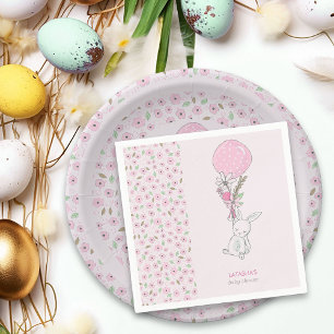 Little Bunny and Balloon Girly Pink Baby Shower Napkin