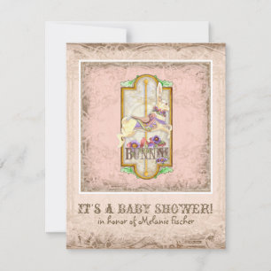 Little Bunny Baby Girl Circus Carousel Vintage Art Invitation
