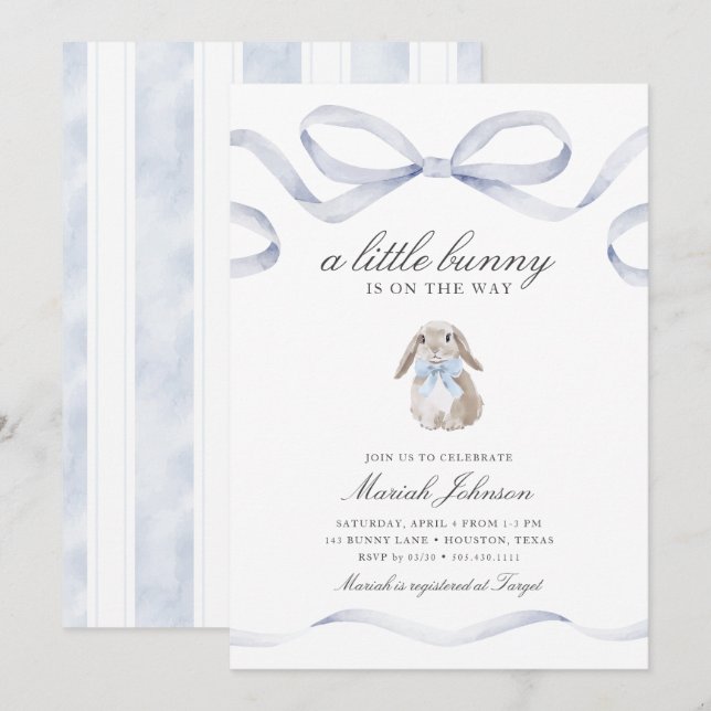 Little Bunny Baby Shower | Boy Blue Spring Easter Invitation (Front/Back)