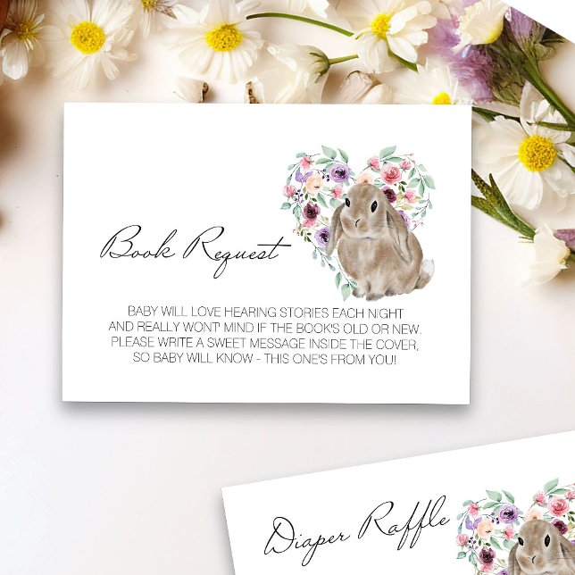 Little Bunny Baby Shower Floral Book Request Enclosure Card (Floral Rabbit Book Request card from my Little Bunny & Little Lamb Baby Shower collection)