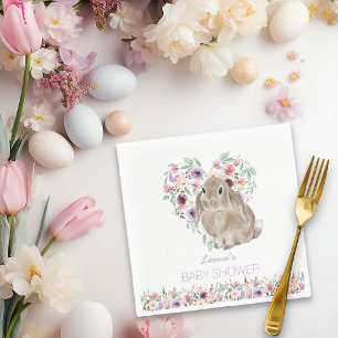 Little Bunny Baby Shower Floral Love Heart Napkin