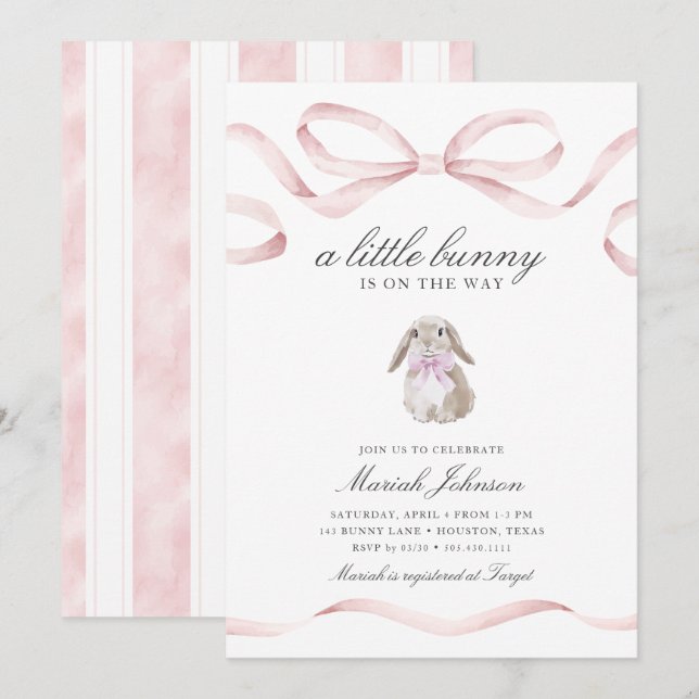 Little Bunny Baby Shower | Girl Pink Spring Easter Invitation (Front/Back)