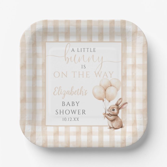 Little Bunny Balloons Gender Neutral Baby Shower Paper Plate (Front)