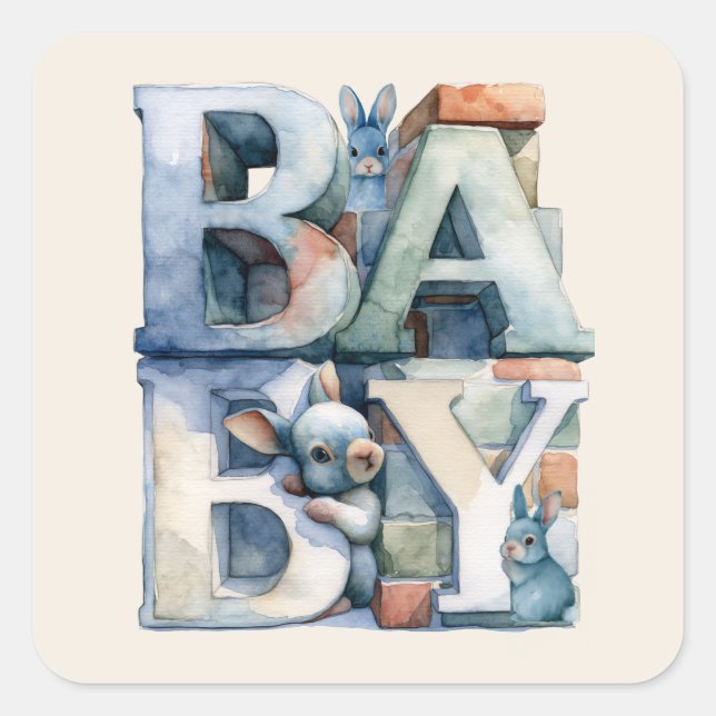 Little Bunny Blocks Square Sticker (Front)