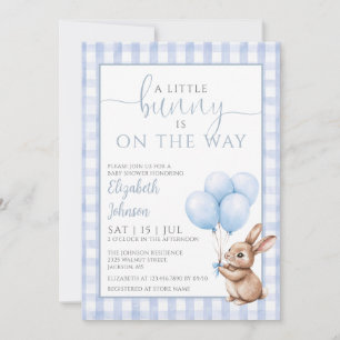 Little Bunny Blue Baby Shower Photo QR Code Invitation