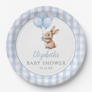 Little Bunny Blue Balloons Boy Baby Shower Paper Plate