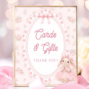 Little Bunny Bow Baby Shower Cards and Gifts Poster