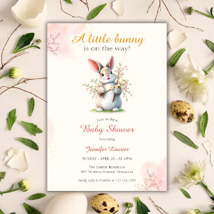 Little Bunny Cute Floral Easter Baby Shower Invitation