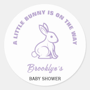 Little Bunny Easter Baby Shower White Purple Cool Classic Round Sticker