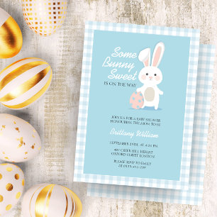 Little Bunny Easter Chequered Baby Shower Invitation