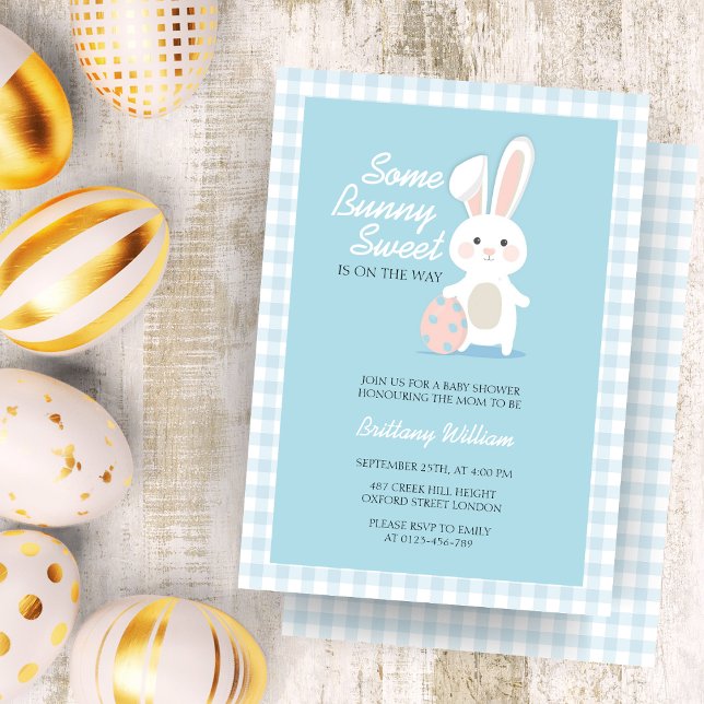 Little Bunny Easter Chequered Baby Shower  Invitation (Creator Uploaded)