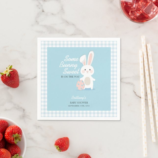 Little Bunny Easter Chequered Baby Shower  Napkin (Insitu)