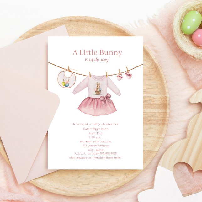 Little Bunny Easter Pink Girl Clothes Baby Shower Invitation (Creator Uploaded)