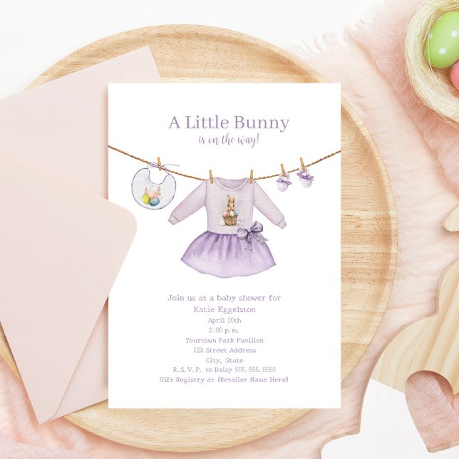 Little Bunny Easter Purple Girl Baby Shower Invitation (Creator Uploaded)