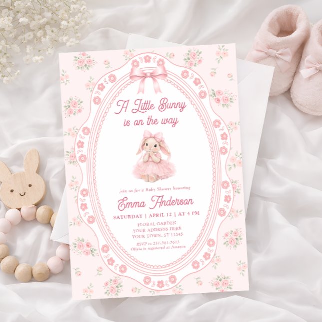 Little Bunny Floral Girl Baby Shower Invitation (Creator Uploaded)