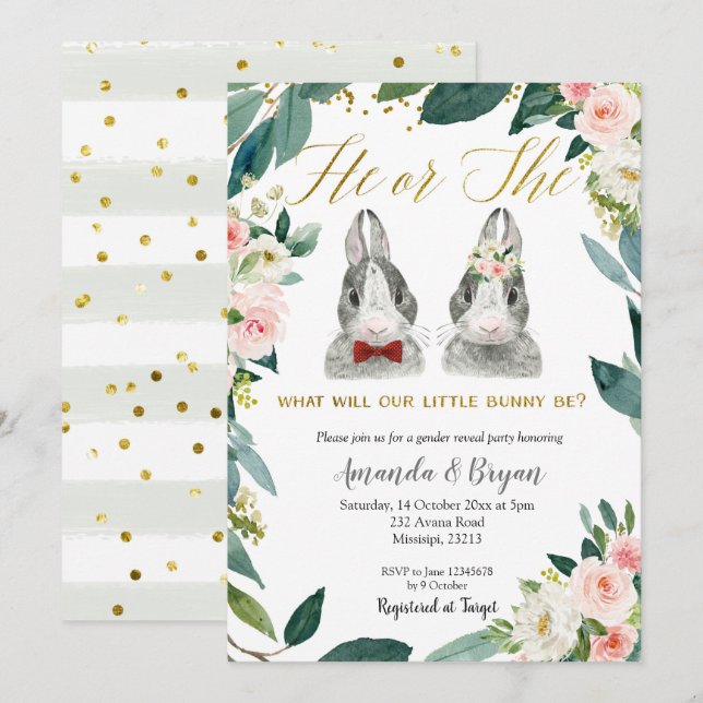 Little Bunny Gender Reveal party Invitation (Front/Back)