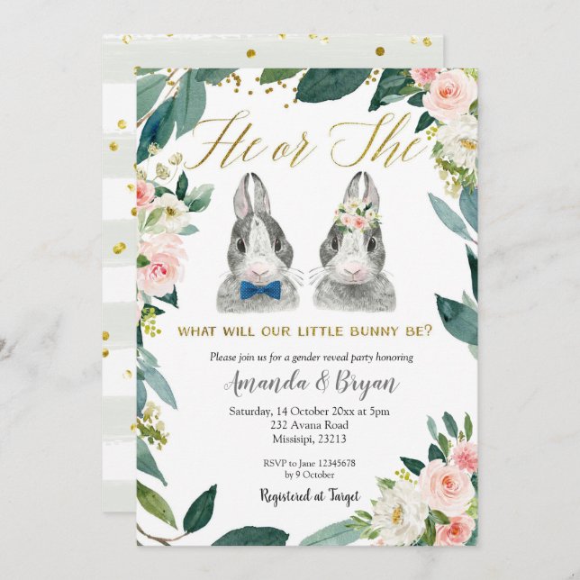 Little Bunny Gender Reveal party Invitation (Front/Back)