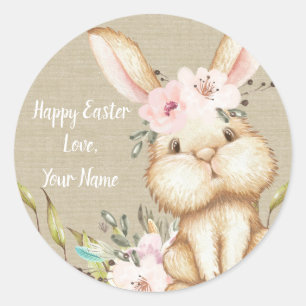 Little Bunny Happy Easter Personalized Classic Round Sticker