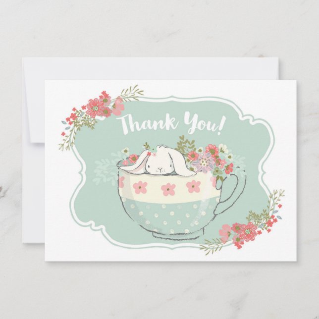 Little Bunny in a Teacup Thank You Card (Front)