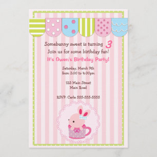 Little Bunny in Cup Girl Birthday Party Invitation