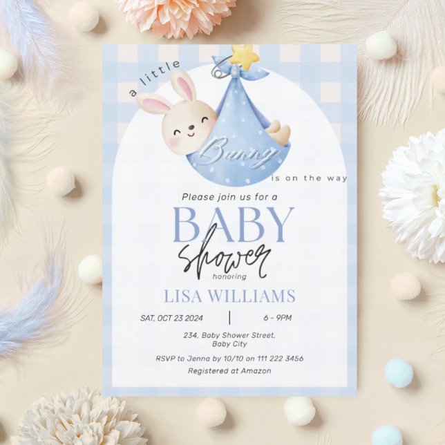 Little Bunny is On The Way Boy Easter Baby Shower Invitation (A Little Bunny Is On The Way Easter Blue Boy Baby Shower Invitation)