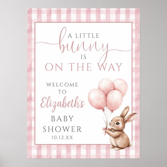 Little Bunny Pink Baby Shower Welcome Sign (Front)