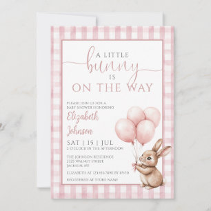 Little Bunny Pink Balloons Girl Baby Shower  Invitation