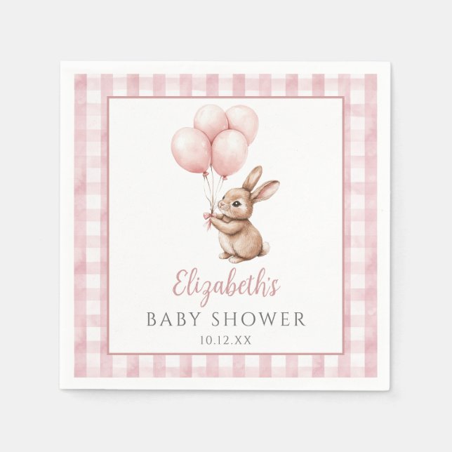Little Bunny Pink Balloons Girl Baby Shower Napkin (Front)