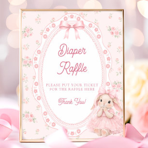 Little Bunny Pink Bow Baby Shower Diaper Raffle Poster