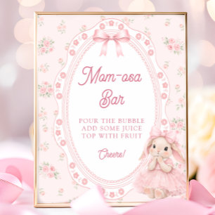 Little Bunny Pink Bow Baby Shower Mum-osa Bar Poster